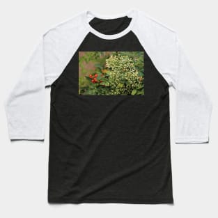 White Flowers Red Berries Baseball T-Shirt